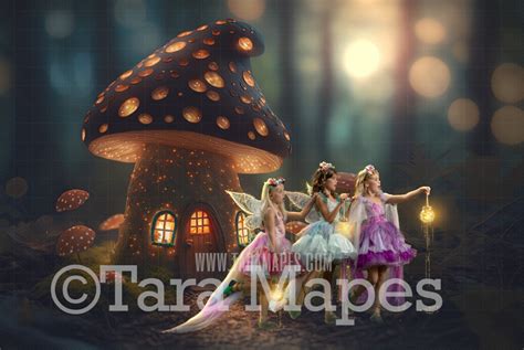 Fairy Mushroom Digital Backdrop - Magical Fairy Mushroom House in ...