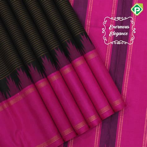 Black Colour Cross Lines Ganga Jamuna Border Design Luxury Black Silks Saree from Pachaiyappas ...