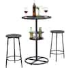 VECELO 3-Piece Bar Table Set with Wine Rack, Round Bistro Table with 2 ...