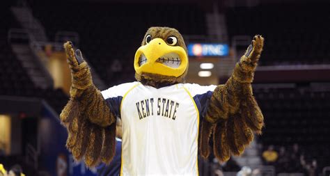 Flash, Kent State’s mascot, reacts to a call from an official during last year’s MAC Tournament ...