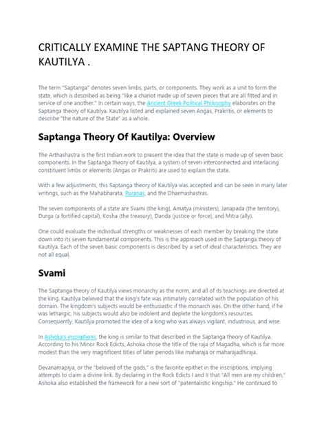 Critically Examine The Saptang Theory of Kautilya | PDF | Ashoka