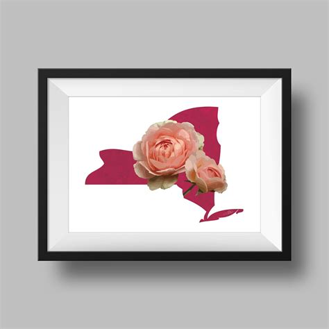 New York State Flower Rose Art Digital Download USA Geography and Maps ...