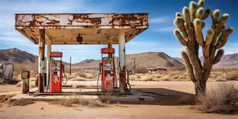 Abandoned Gas Station in Desert Landscape Stock Illustration ...