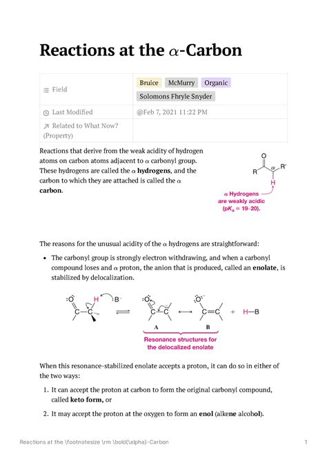 Reactions at the Alpha-Carbon - Reactions at the \footnotesize \rm \bold{\alpha}-Carbon Ԇ ...