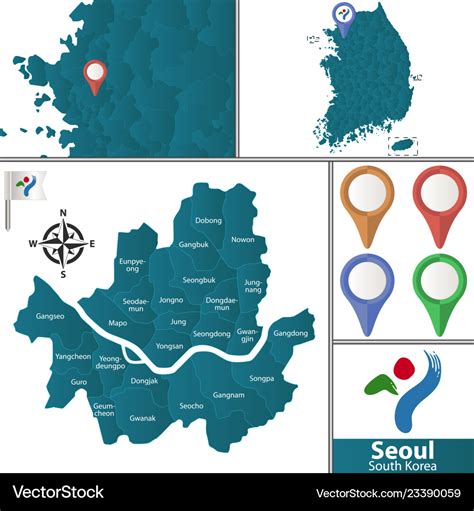 Map of seoul with districts Royalty Free Vector Image