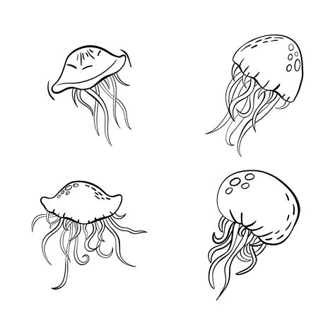 Black outline vector doodle cartoon jellyfish set 3787553 Vector Art at Vecteezy