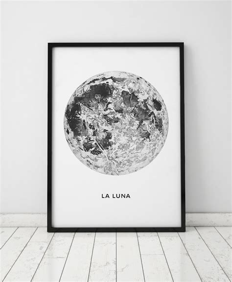 Full Moon Poster. La Luna Moon. Lunar Moon. Vintage Luna Print. Solar ...