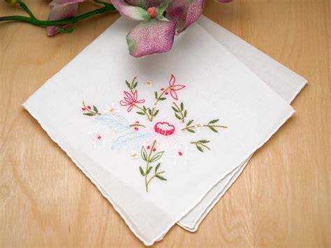 Set of 3 Pink Lotus Flower Embroidered Handkerchiefs