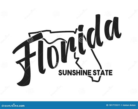 Vector Illustration of Florida. Nickname Sunshine State. United States of America Outline ...