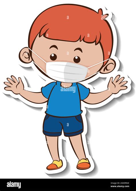 A sticker template with a boy wearing medical mask cartoon character ...