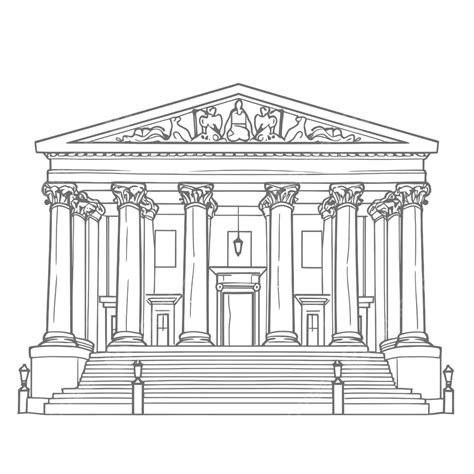 Drawing Of A Building With Columns Drawing Illustration Outline Sketch ...