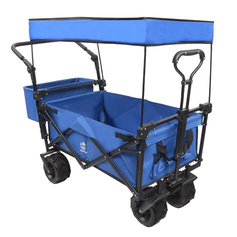 Buy Collapsible Wagon Heavy Duty Folding Wagon Cart with Removable Canopy, 4"Wide Large All ...