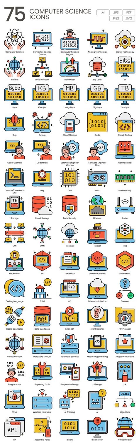 75 Computer Technology Icon Set - Flat Icons