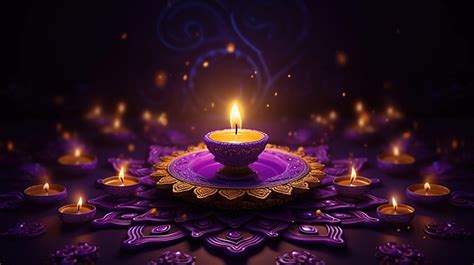 Diwali Design With Diya Oil Lamp Elements On Purple Rangoli Background ...