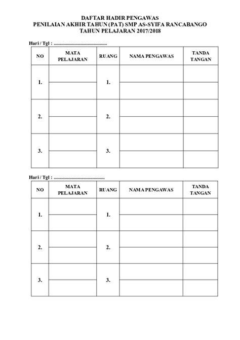 (DOC) DAFTAR HADIR PENGAWAS