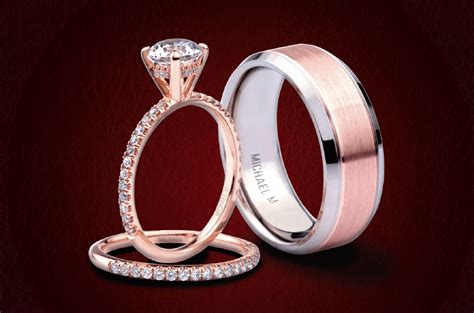 Rose Gold, engagement ring, women's wedding band and men's wedding band ...