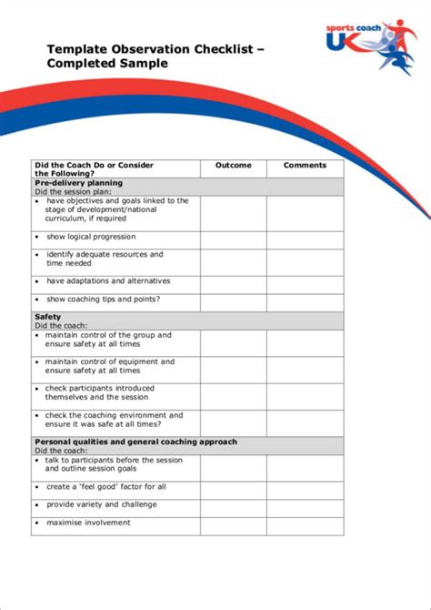 FREE 12+ Observation Checklist Samples in PDF | MS Word | Pages ...