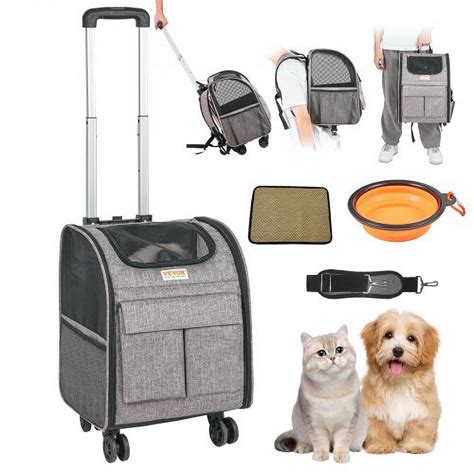 VEVOR Cat Carrier with Wheels, Rolling Pet Carrier with Telescopic Handle and Shoulder Strap ...