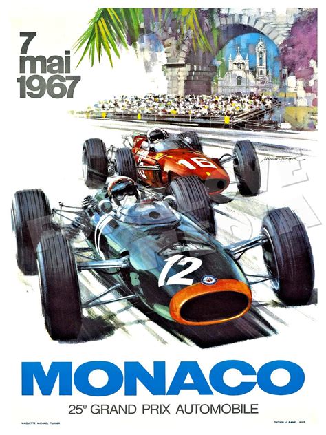 1967 Monaco Grand Prix Poster Print Vintage Formula One