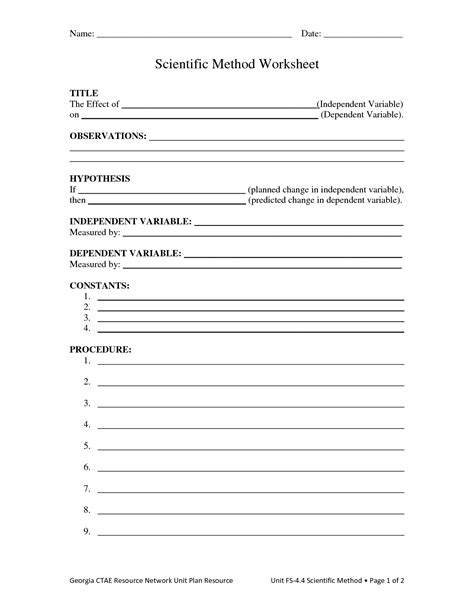 Experimental Design Worksheet Answers Psychology