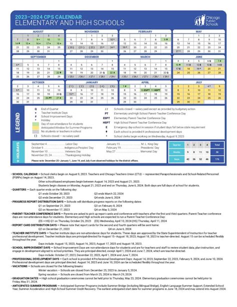 Chicago Public Schools Calendar Holidays 2024 PDF