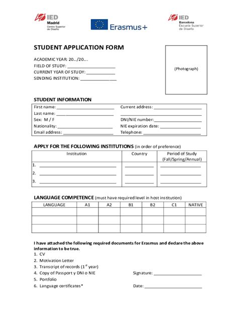 Fillable Online Erasmus - Student Application Form Fax Email Print ...