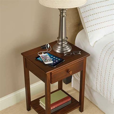 The Wooden Nightstand with Integrated Charging Station | Gadgetsin