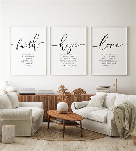 Faith Hope Love Bible Verse Wall Art Set of 3 Prints ESV | Etsy