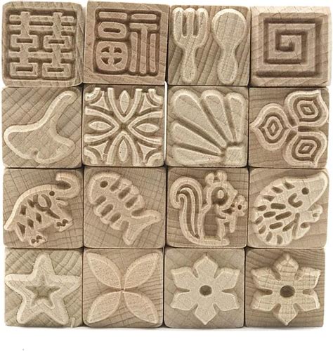 LGCBO 16Pcs Wooden Clay Pottery Stamp Pottery Tool Wood Block Stamp，16Pcs Hand Carved Stamps ...