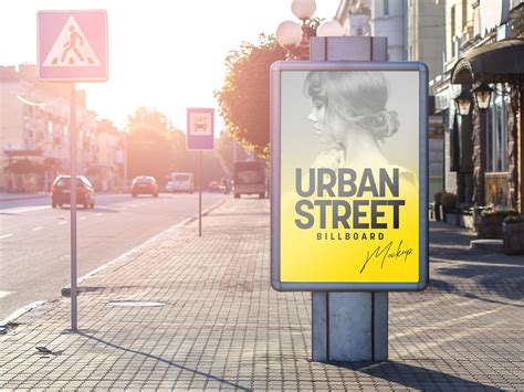 Front Sight of Urban Standing Street Billboard Mockup on Pavement Free ...