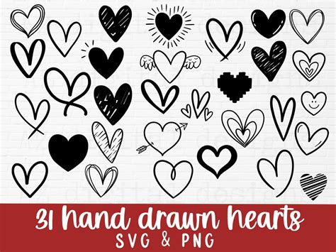 Heart Svg Bundle Hand Drawn Hearts Svg Png Valentines Day - Etsy Canada