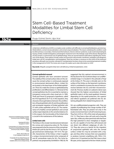 (PDF) Stem Cell-Based Treatment Modalities for Limbal Stem Cell Deficiency