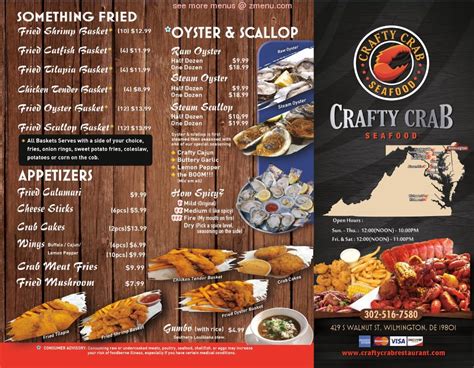 Online Menu of Crafty Crab Restaurant, Wilmington, Delaware, 19801 - Zmenu