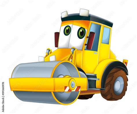 cartoon road roller on white background - illustration for children ...