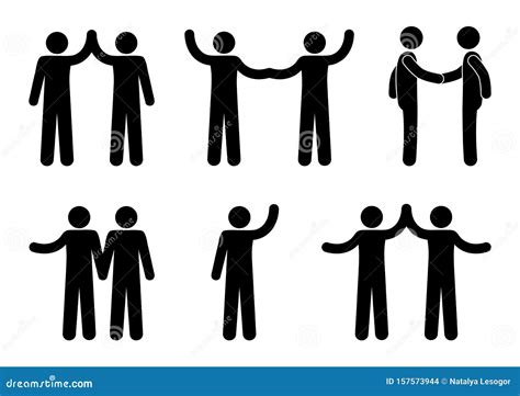 Handshake Icon, Stick Figure Man, People Hold Hands, Human Silhouette Stock Vector ...