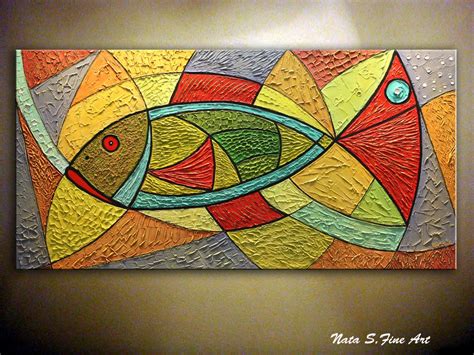 Abstract Fish Painting Original Textured Large by NataSgallery