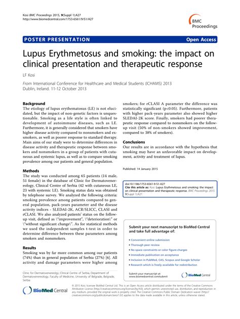 (PDF) Lupus Erythmetosus and smoking: the impact on clinical presentation and therapeutic response