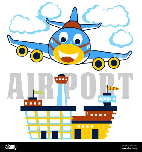 Funny airplane landing in airport, vector cartoon illustration Stock Vector Image & Art - Alamy