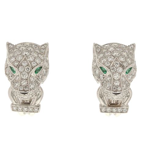 EARRINGS: [1 pair] 18 karat white gold Cartier Panthere earrings set ...