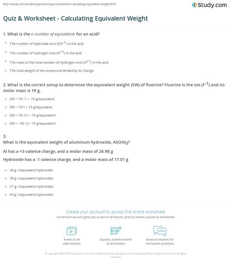 Formula Equivalent Weight - Answered: Table 1: Equivalent Weight of the ...