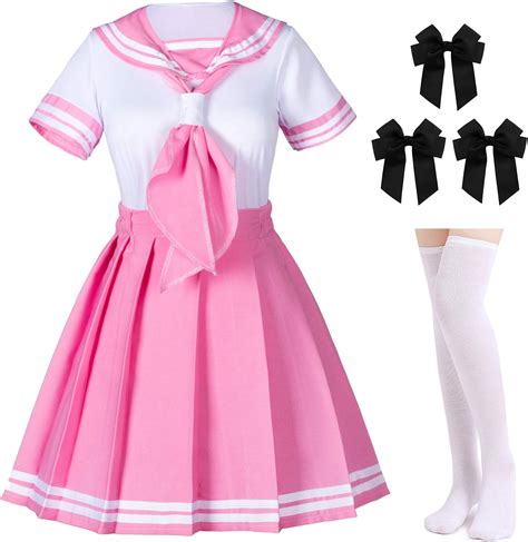 Clássico Anime Escola Meninas Rosa Marinheiro Vestido Camisas Uniforme Cosplay Fantasias com ...