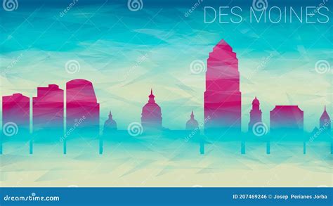 Des Moines Iowa City Skyline Vector Silhouette. Broken Glass Abstract Textured. Banner ...