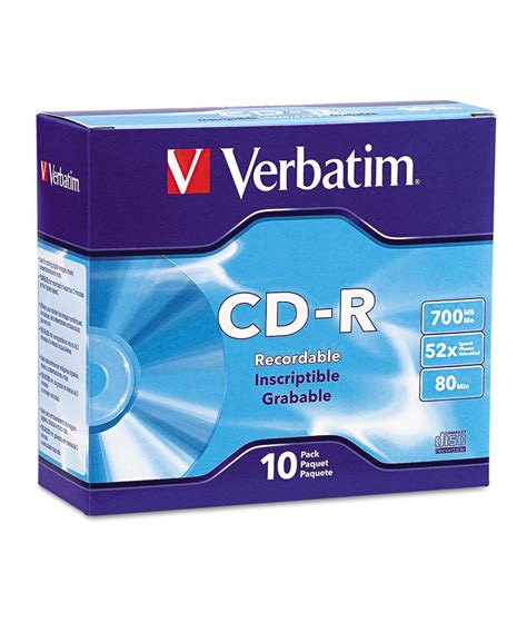 CD-R Discs, 700MB/80min, 52x, w/Slim Jewel Cases, Silver, 10/Pack