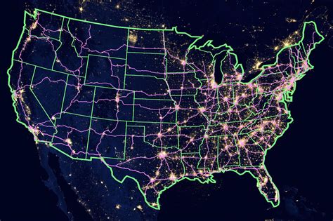 Light map of USA, overlay with interstate routes... - Maps on the Web