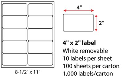 4 x 2" Labels- Removable White Sheets