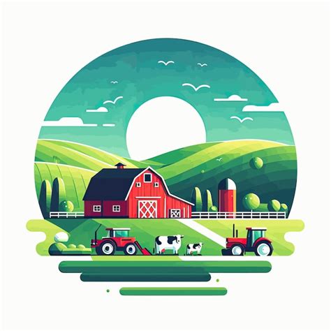 Premium Vector | A red barn with a red barn and a truck with a cow on it