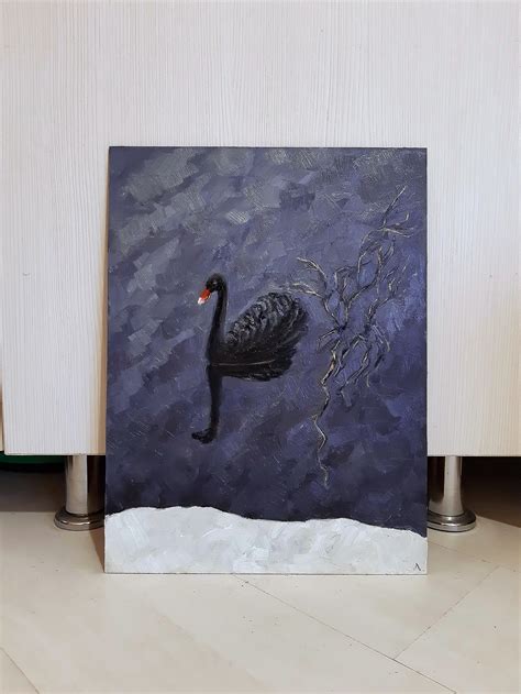 Black Swan Original Oil Painting, Swan Wall Art, Evening Nature ...