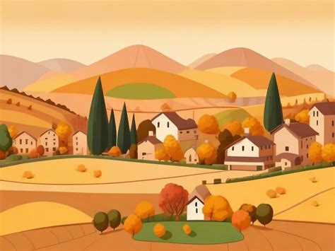 Premium Photo | Charming Italian Village Whimsical Cartoon Landscape Drawing