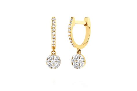 EF Collection Diamond Disc Drop Huggie Earrings in 14K Gold