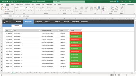 Preventive Maintenance Excel Spreadsheet Template - LUZ Templates